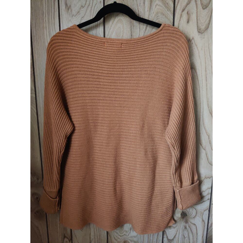 3/$20 Rachel Zoe Tan Cotton Blend Ribbed Dolman Rolled Cuffs Pullover Sweater L - Picture 4 of 7